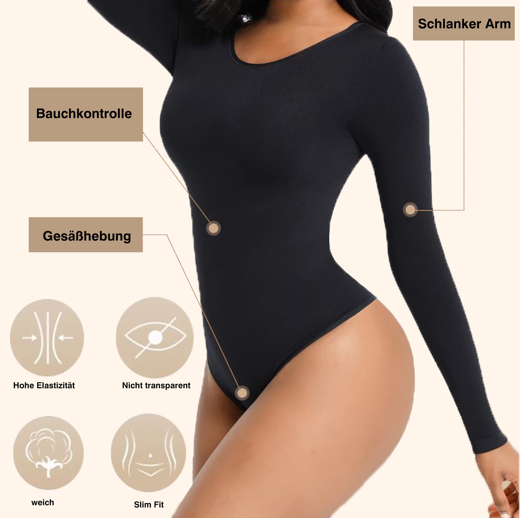 FIORAH® Bodysuit Sculping Shapewear  Longsleeve (STRING)